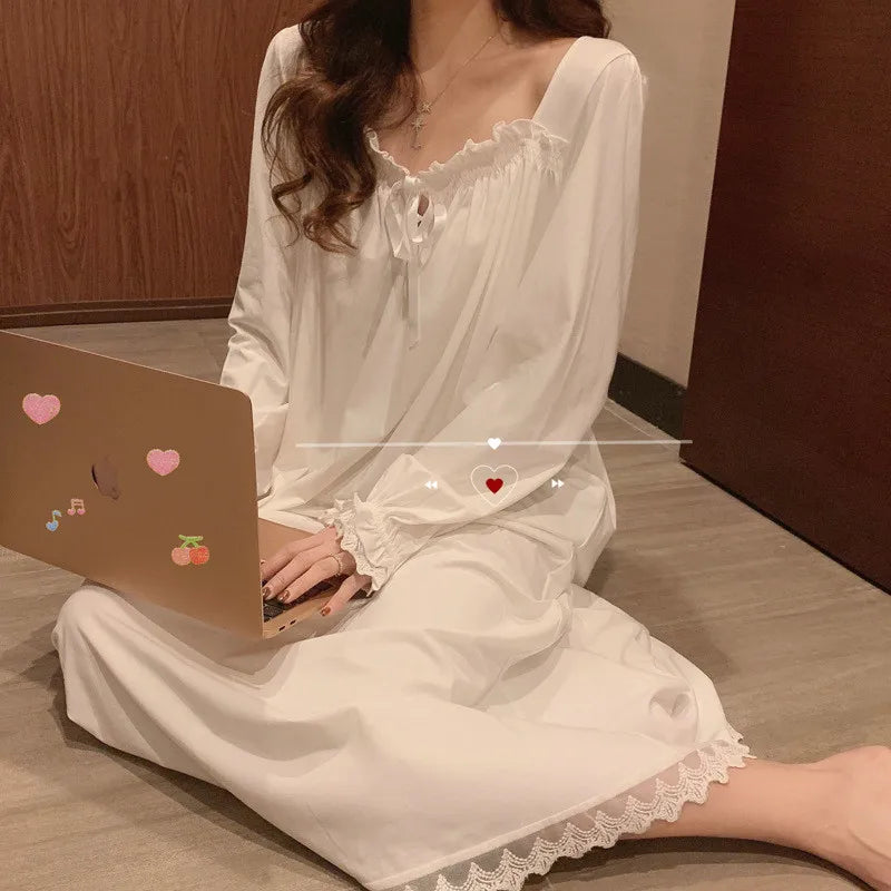 chemise de nuit coton femme manches longues