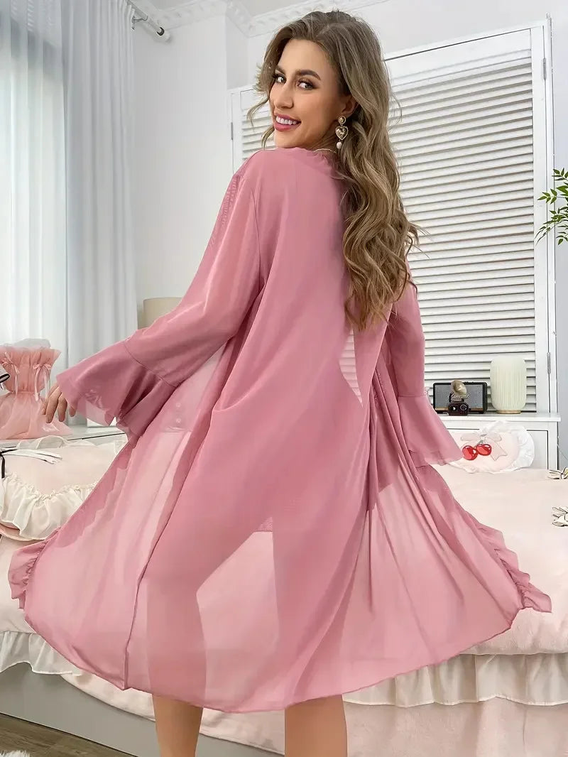 chemise de nuit femme transparente court rouge
