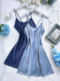 chemise de nuit femme satin bleu