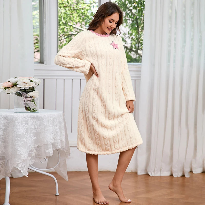 chemise de nuit femme chaude manche longue