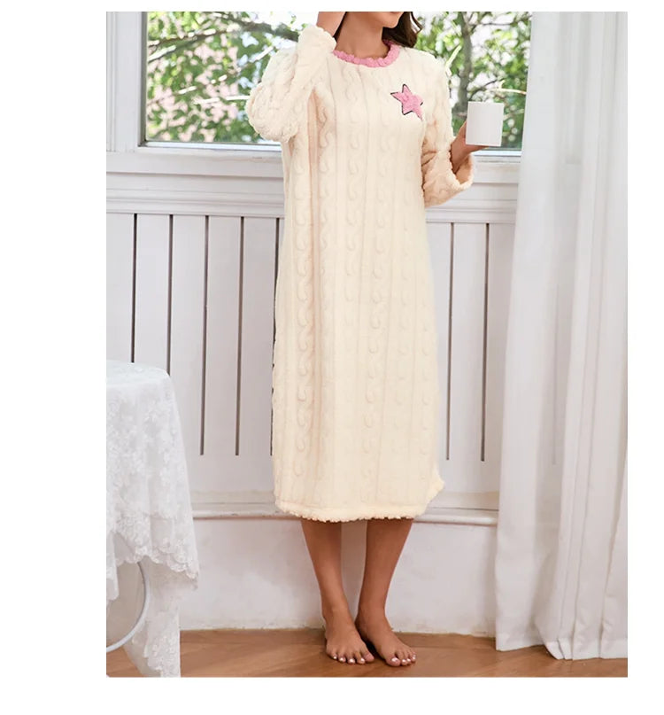 chemise de nuit femme chaude manche longue