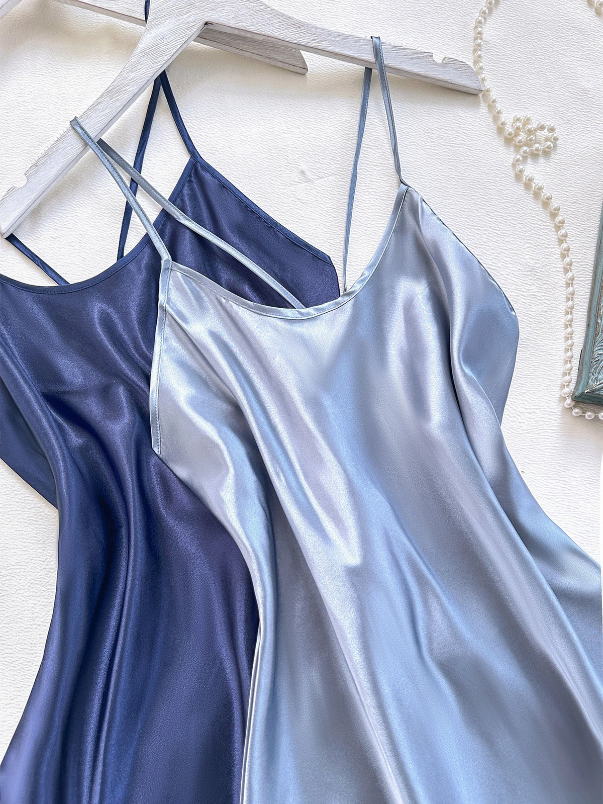 chemise de nuit femme satin bleu