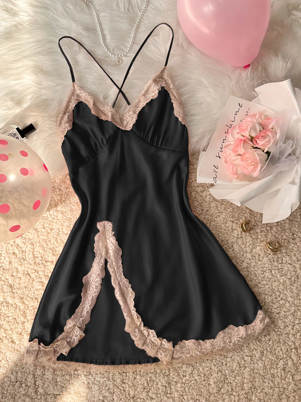 chemise de nuit noire femme