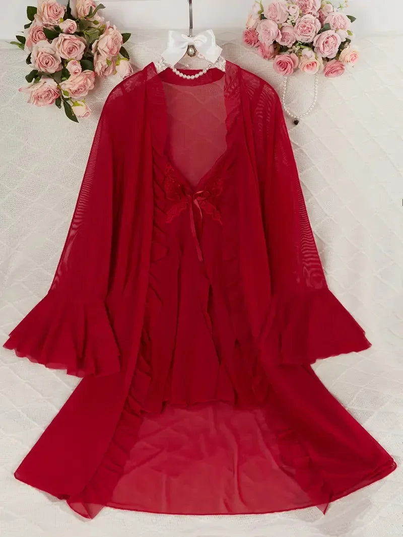 chemise de nuit femme transparente court rouge