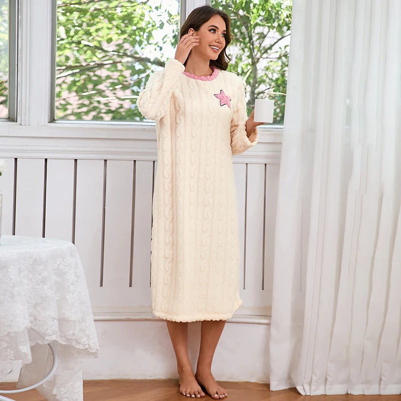chemise de nuit femme chaude manche longue
